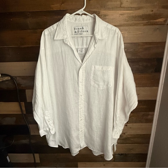 Frank & Eileen Women’s OS Mackenzie Italian Linen Button Up Top White Relaxed - Picture 2 of 9